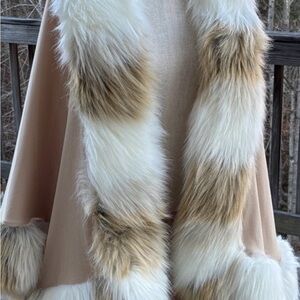 Faux Fur Trimmed Cape by Donna Salyers Fabulous Furs One Size Fits S M L XL